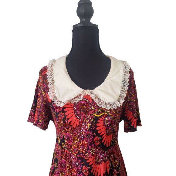 Vintage 70s  Psychedelic Boho Maxi Dress Size‎ S  Floral Paisley Retro Hippie - Picture 4 of 9